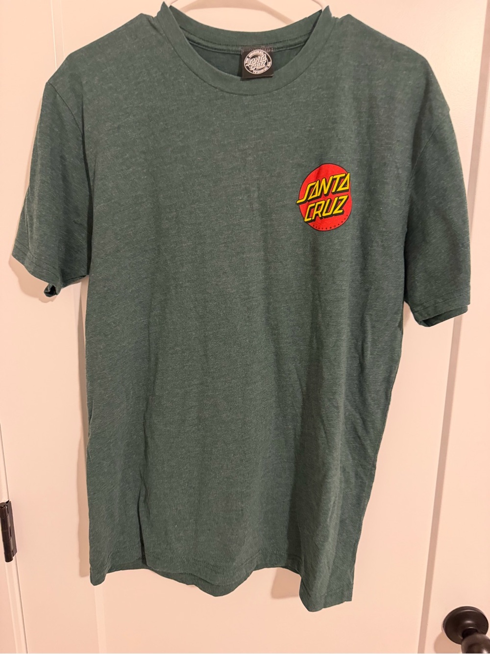 Santa Cruz Skateboards Green Short Sleeve Tee with Red & Yellow Logo
